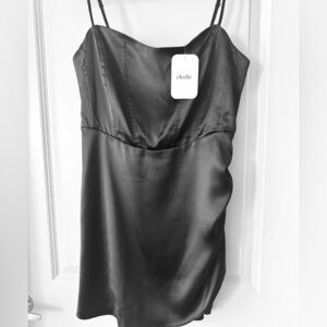 NWT Elodie Black Satin Mini Dress l M